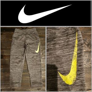 Nike Dri-FIT Heather Gray joggers with neon yellow swoosh Boys Youth Small